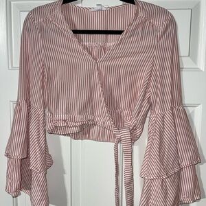 Jack by BB Dakota Pink Striped Wrap Blouse